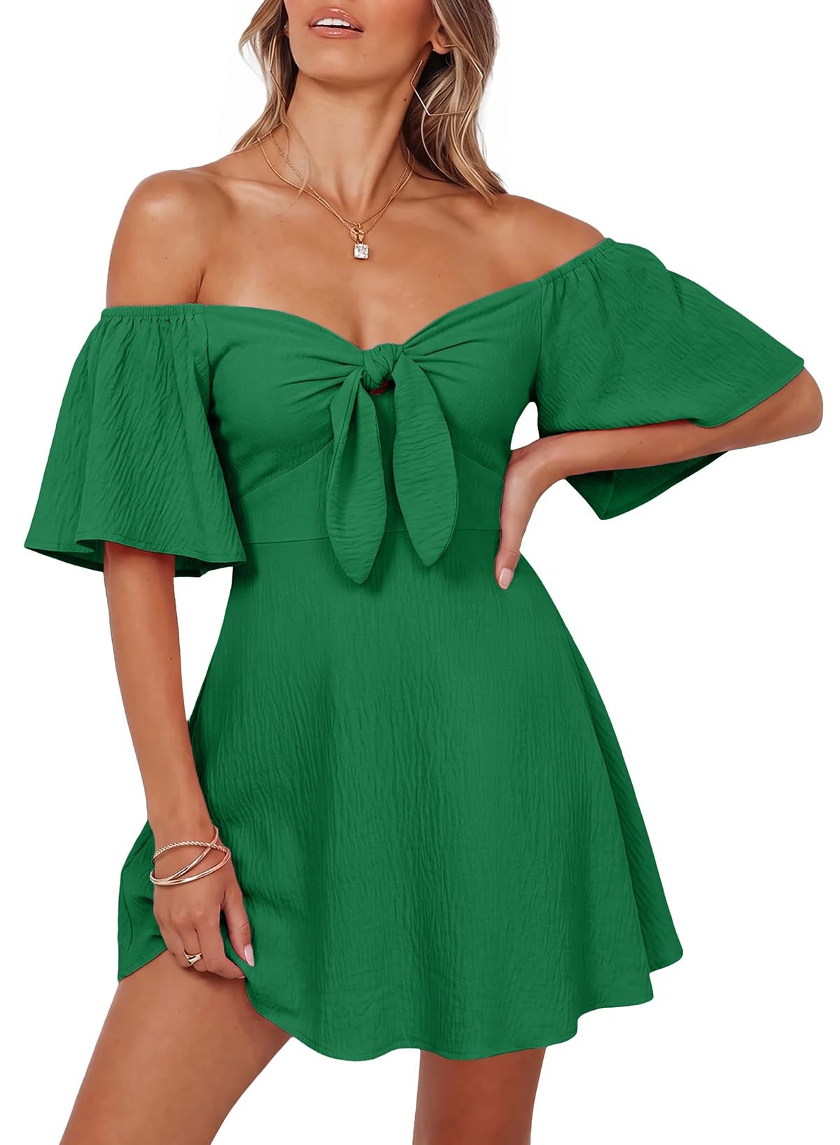 Dokotoo Womens Dresses 2026 Deep V Neck Elegant Bow tie Mini Dress S-XL
