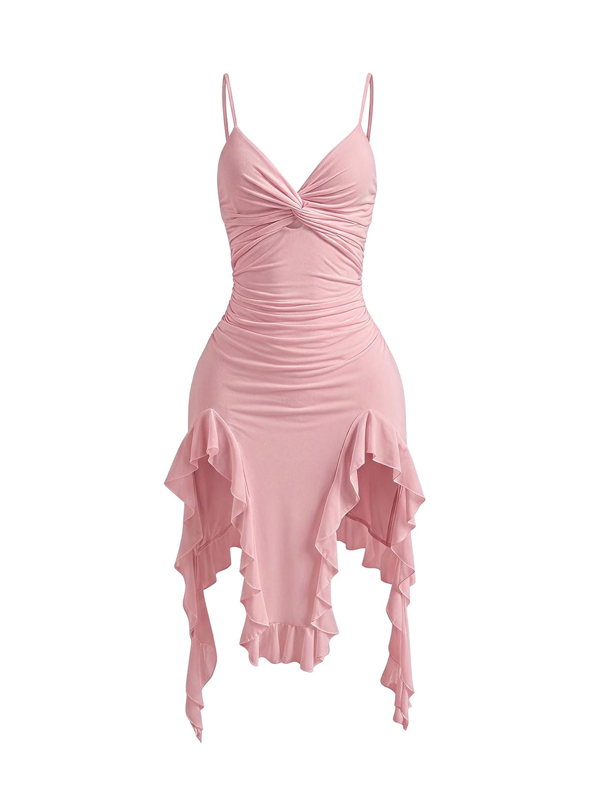SOLY HUX Women's Ruffle Midi Dress Twist Ruched Asymmetrical Dresses