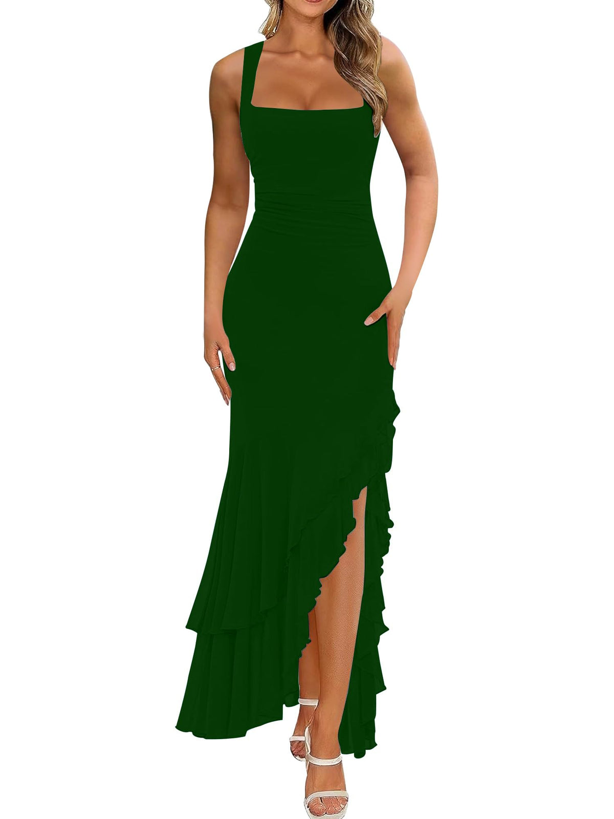 BORIFLORS Women's Elegant Bodycon Ruched Maxi Cocktail Dress