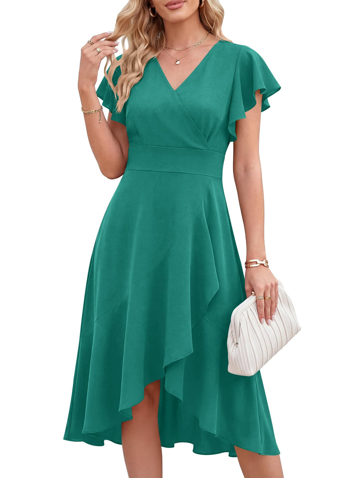 ANRABESS Womens Cocktail Dress Semi Formal Wedding Guest Wrap Midi Dresses Summer Western A Line High Low Ruffled Dress