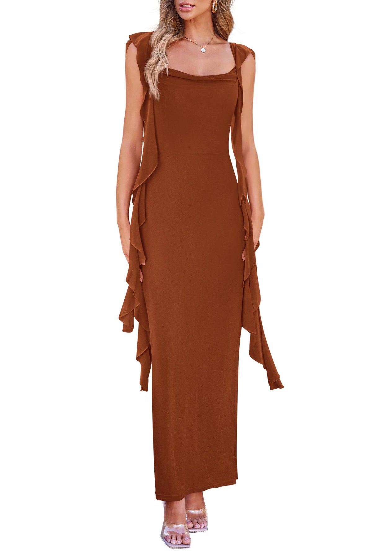 PRETTYGARDEN Summer Dresses for Women Ruffle Bodycon Maxi Dress