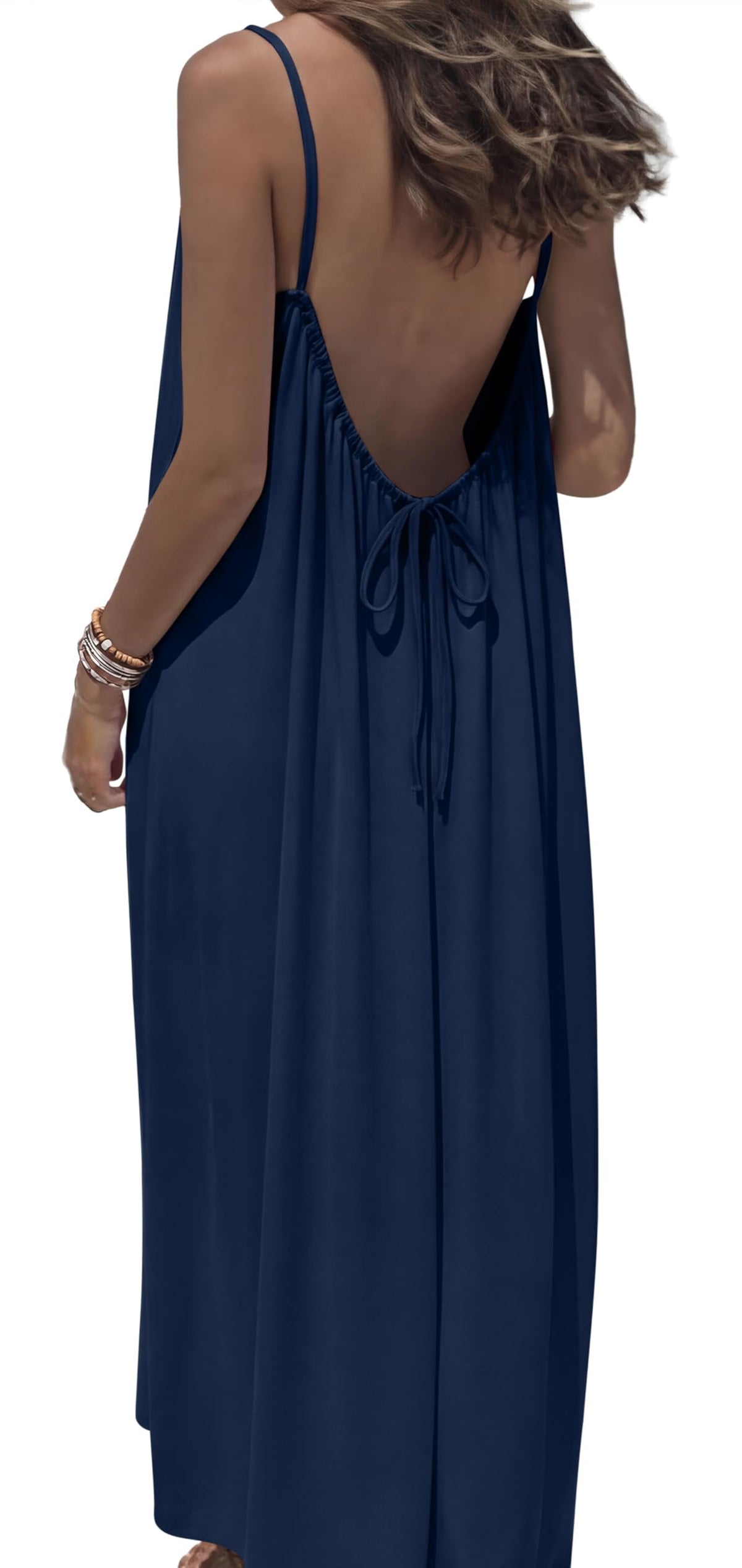 OFEEFAN Summer Dresses for Women 2026 Backless Cami Maxi Sundresses Spaghetti Strap Beach Vacation Clothes Swimsuit Coverup