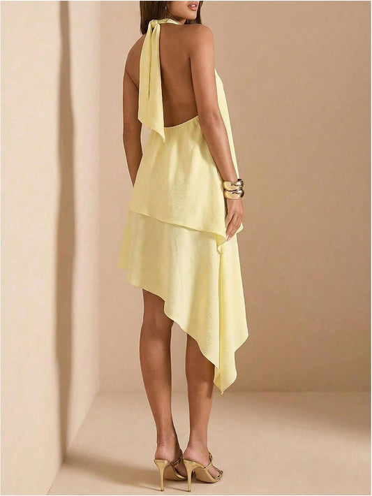 Verdusa Women's Halter Dresses Ruffle Backless Flowy Wedding Guest Dress