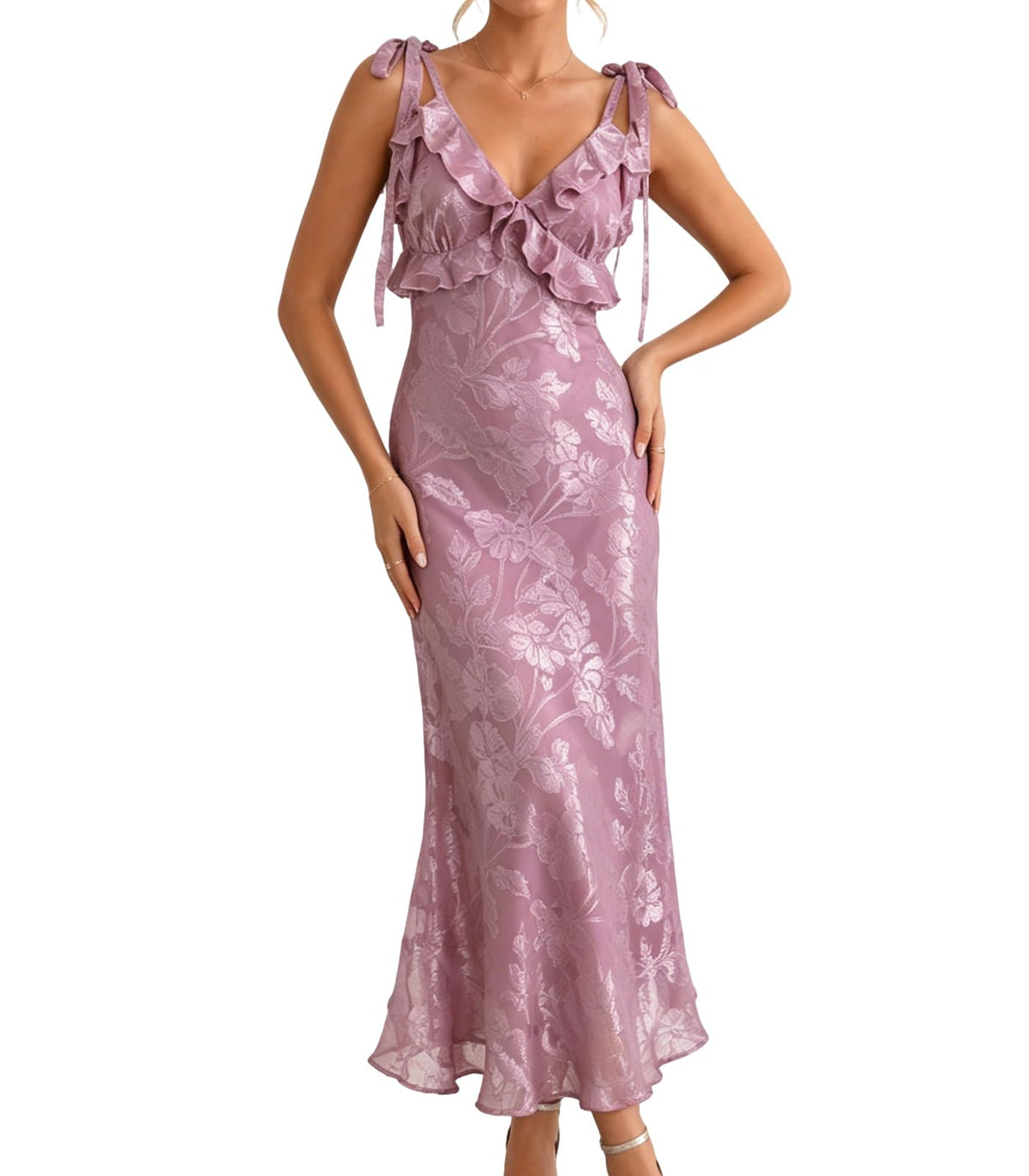 RIHOAS Boho Midi Floral Dress - Elegant Flowy Sundress | Formal-Inspired Outfit for Wedding Guest | Spring Summer Party Dress