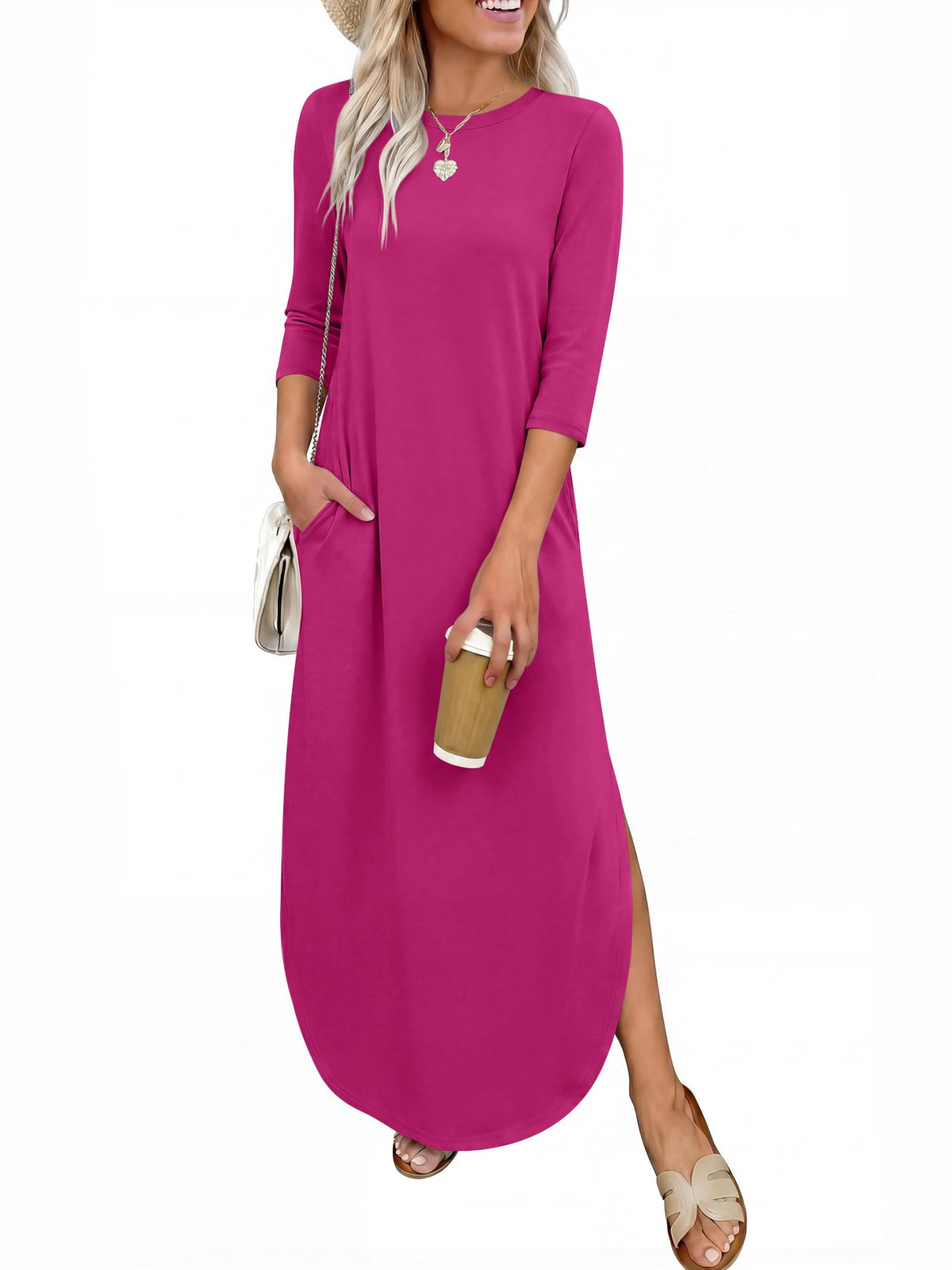 ANRABESS Women’s Air Layer 3/4 Sleeve Fall Maxi Dress & Pockets