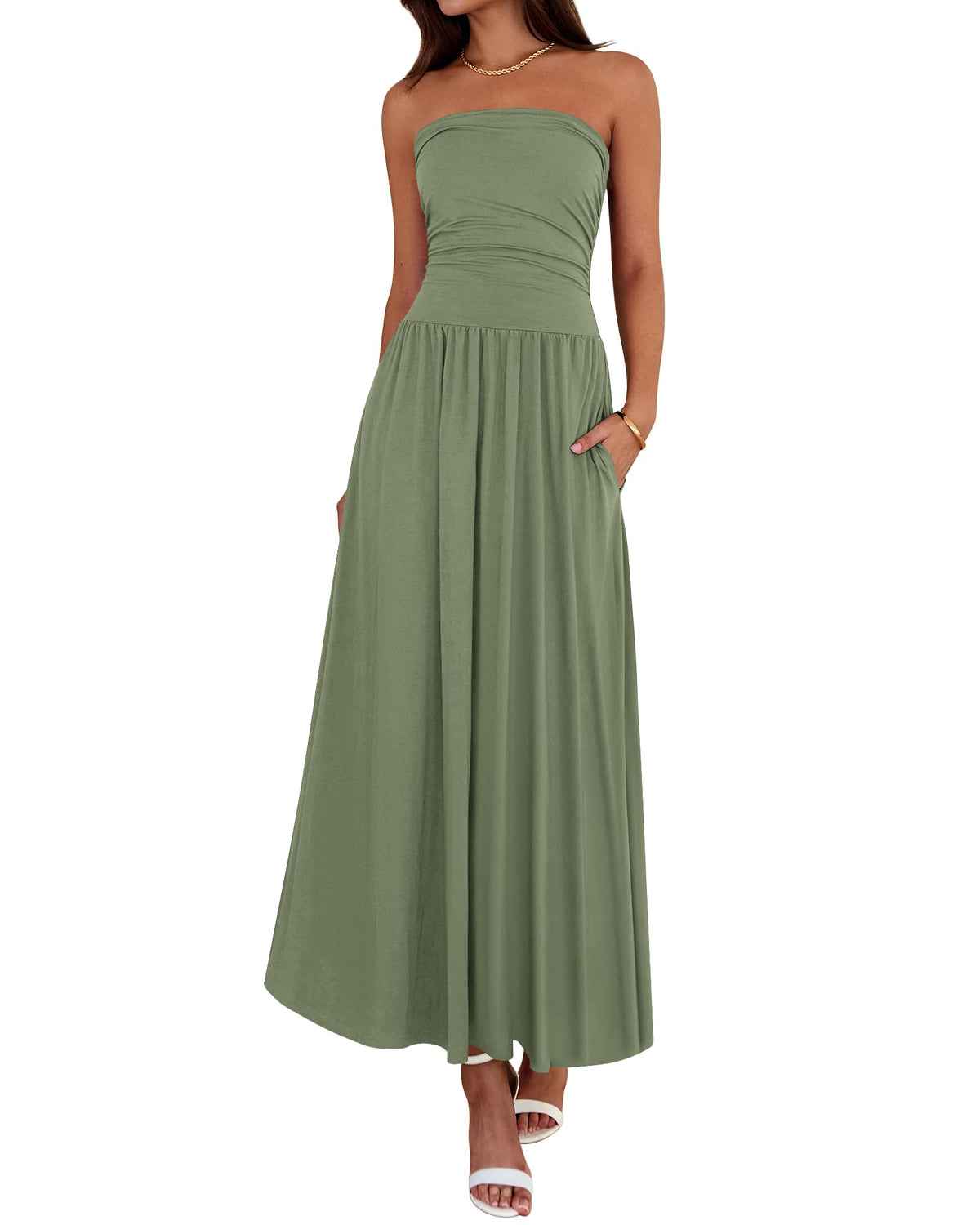 BTFBM Summer Maxi Dresses for Women Strapless Tube Top Dress