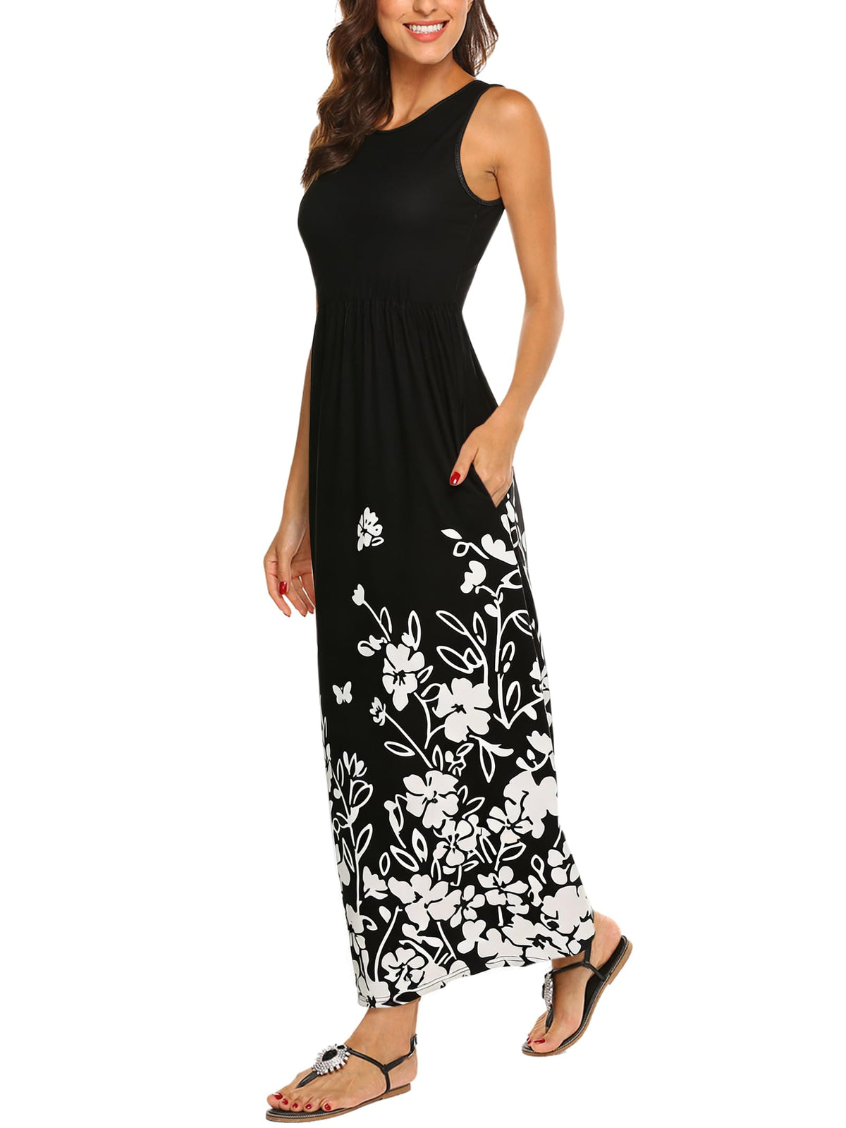 Hount Women's Summer Sleeveless Striped Flowy Casual Long Maxi Dress with Pockets
