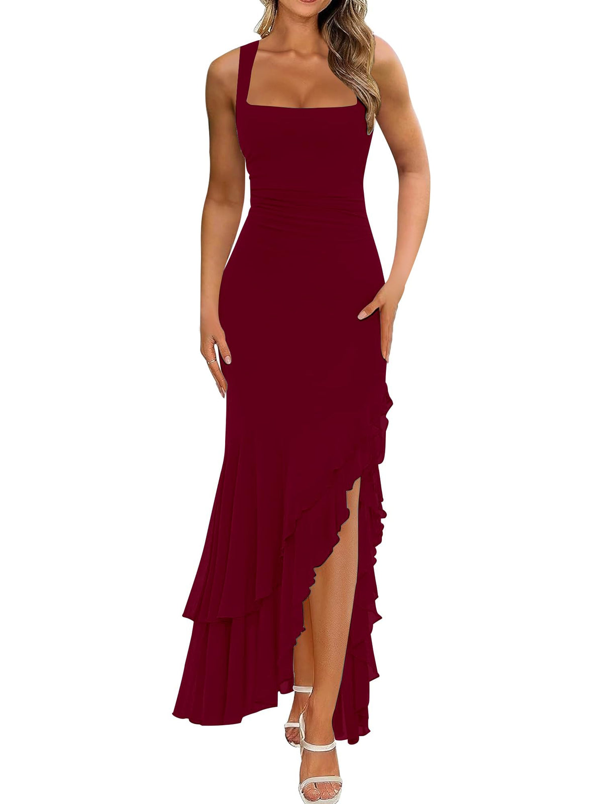 BORIFLORS Women's Elegant Bodycon Ruched Maxi Cocktail Dress