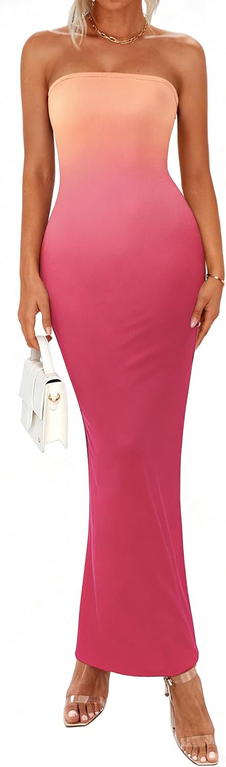 PRETTYGARDEN Women Summer Strapless Maxi Dress Tube Floral Bodycon Dresses