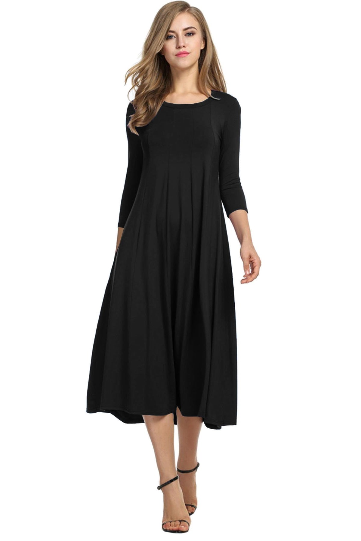 HOTOUCH Women's 3/4 Sleeve A-line and Flare Midi Long Dress