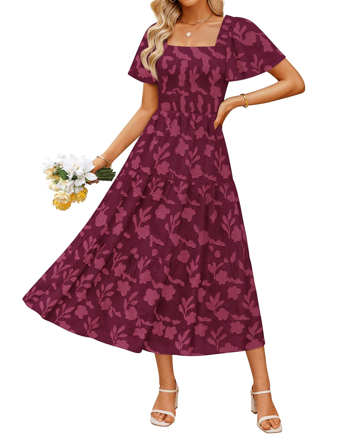 ZESICA Womens 2026 Summer Boho Wedding Guest Midi Dresses
