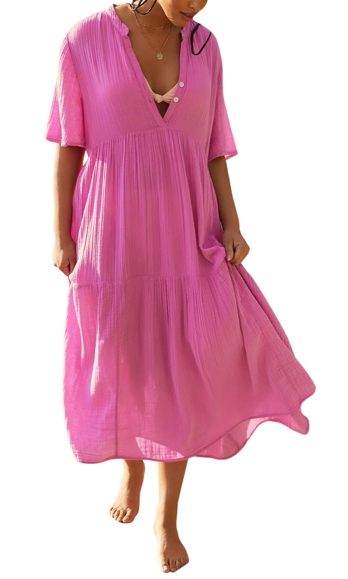 R.Vivimos Womens Summer Cotton Casual Flowy Maxi Dress