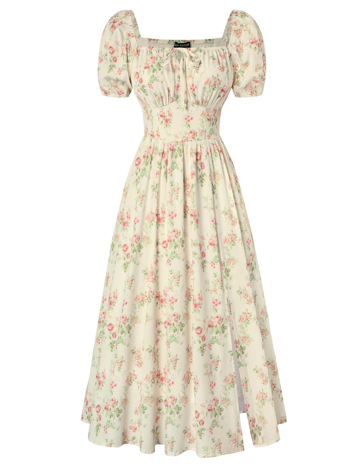 Scarlet Darkness Summer Spring Split Floral Corset Midi Dress with Pockets