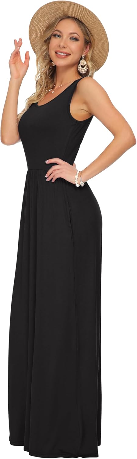 AUSELILY Women's Summer Sleeveless Loose Plain Casual Long Maxi Dresses