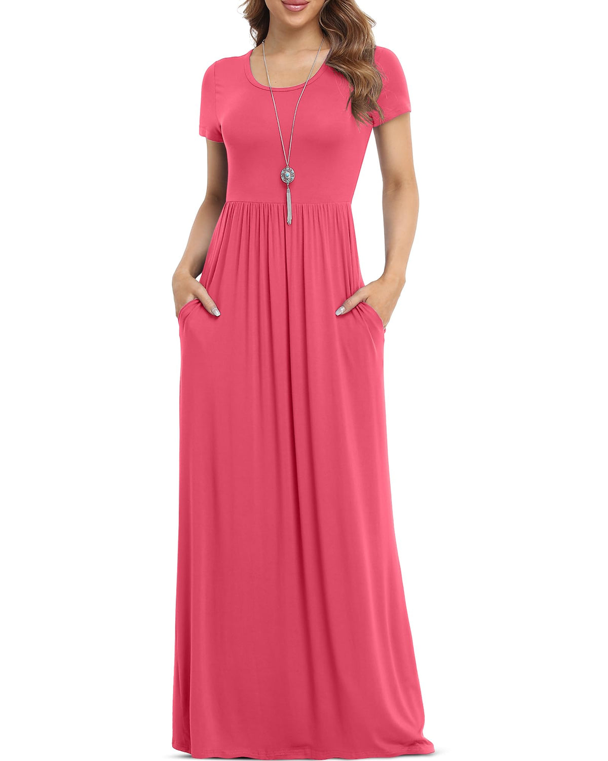 VIISHOW Women's Short Sleeve Loose Plain Maxi Dresses Casual Long Dresses with Pockets