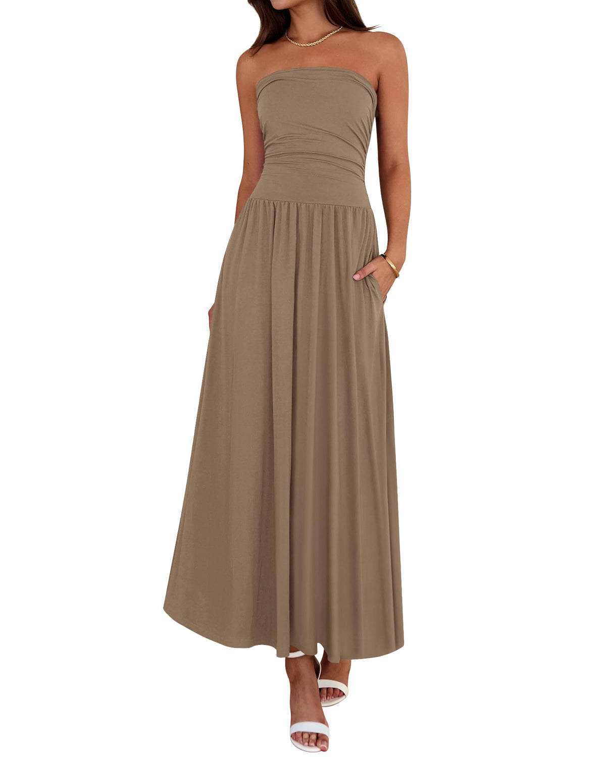 BTFBM Summer Maxi Dresses for Women Strapless Tube Top Dress