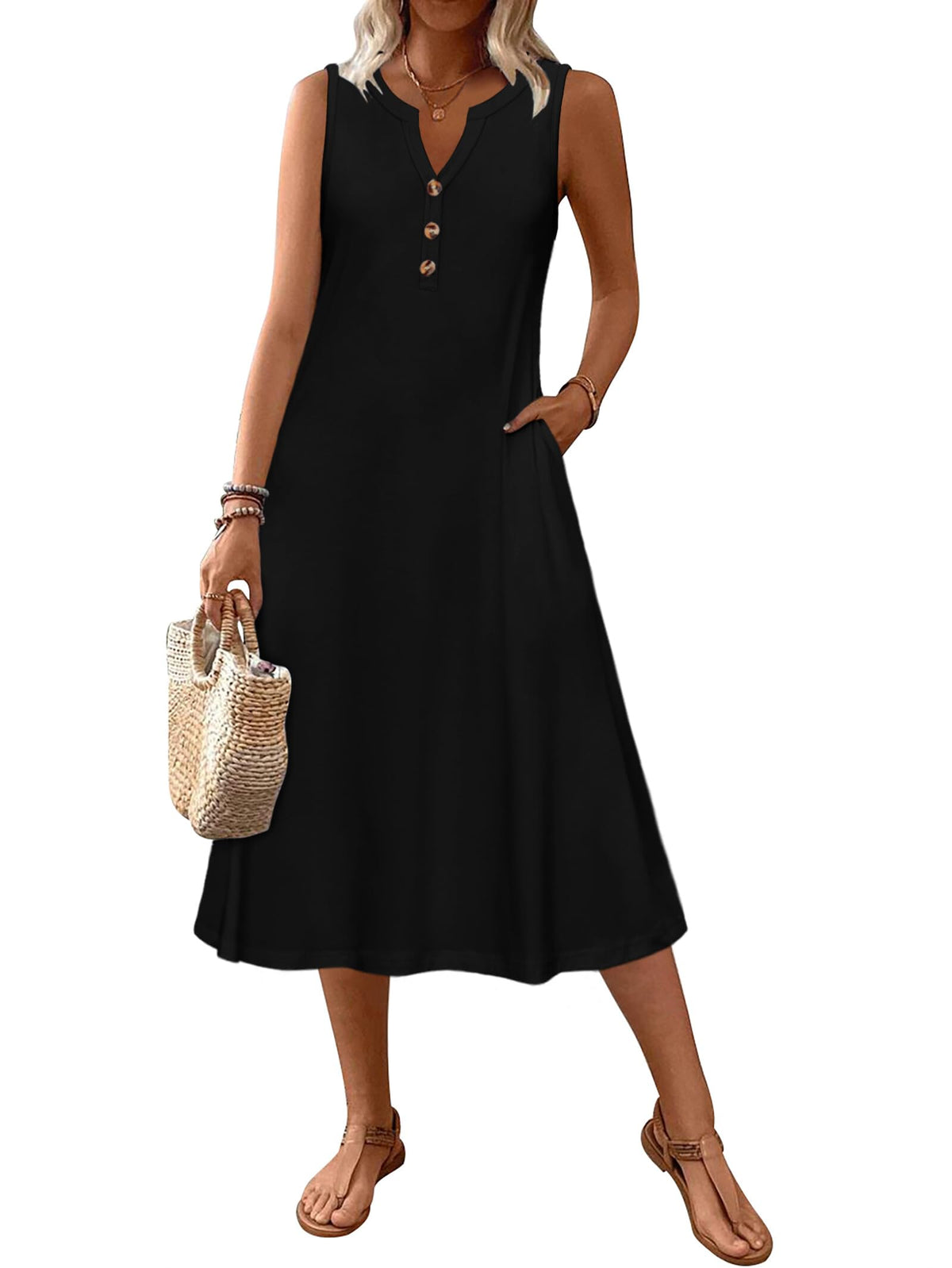 Zeagoo Summer Dress for Women 2026 Sleeveless Tank Midi Dress Vacation Beach Sundress Aline Boho Clothing