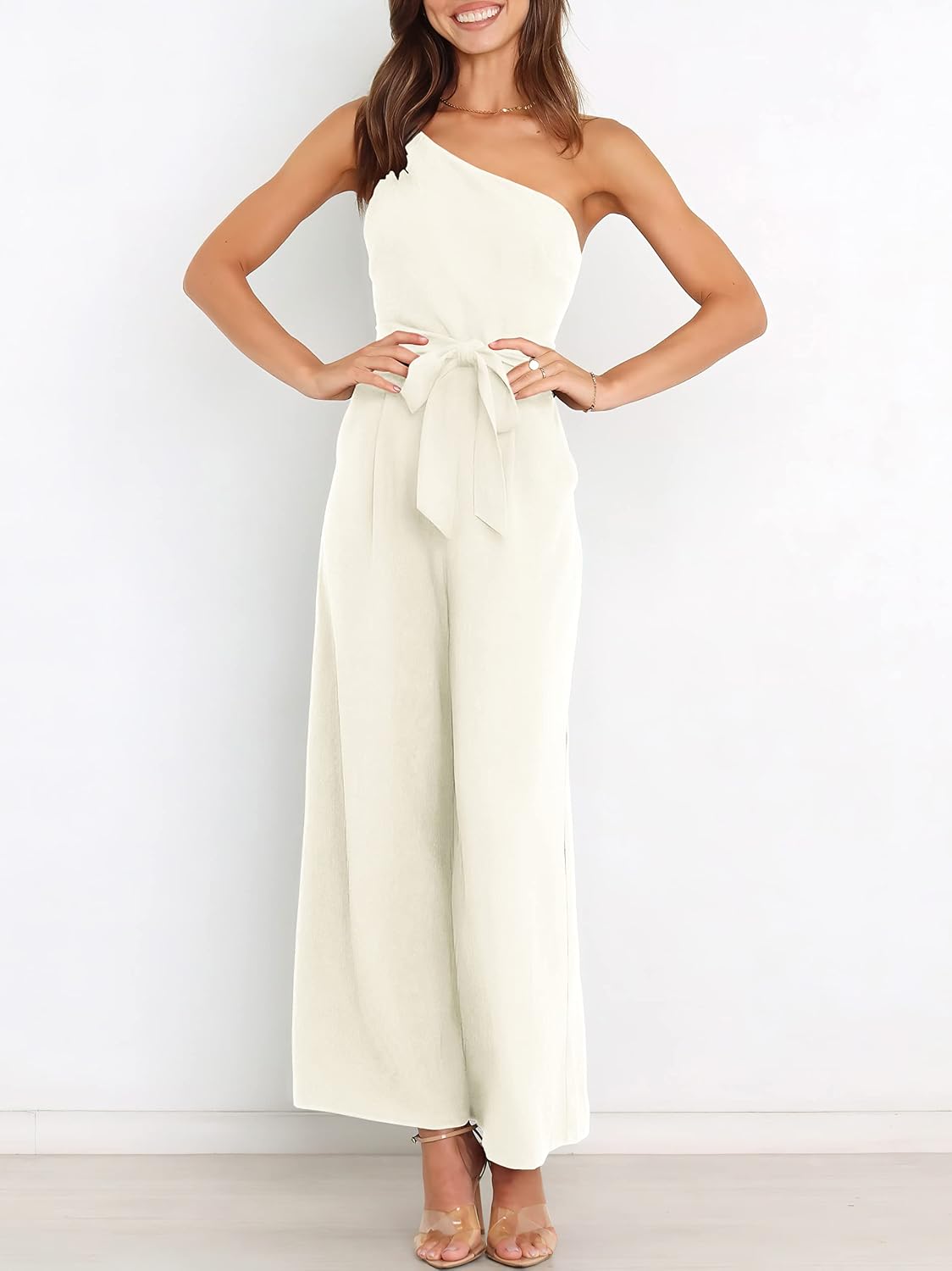 ANRABESS Jumpsuits for Women Dressy One Shoulder Sleeveless Romper