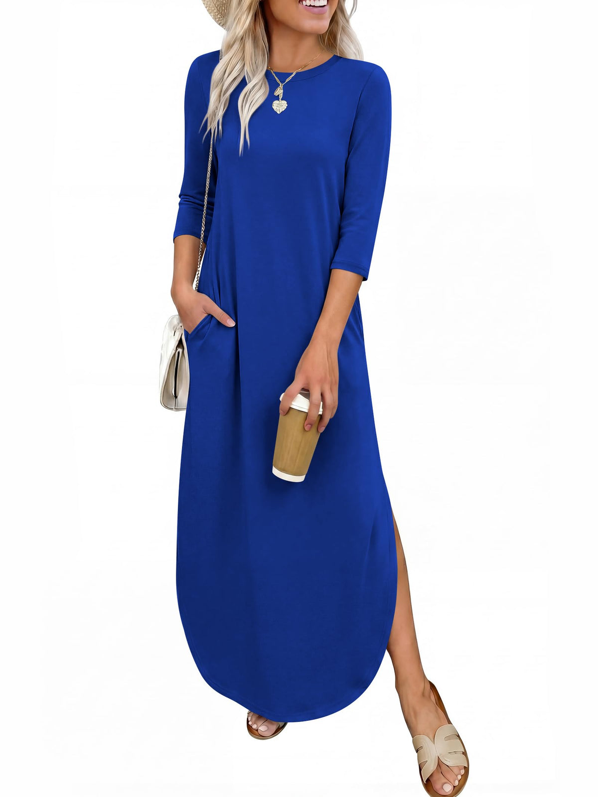 ANRABESS Women’s Air Layer 3/4 Sleeve Fall Maxi Dress & Pockets