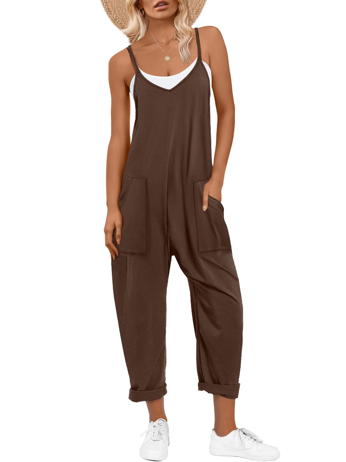 ANRABESS Jumpsuits for Women Summer Casual Sleeveless Overalls