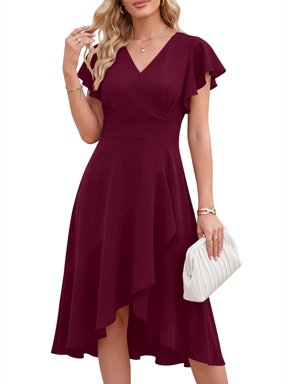 ANRABESS Womens Cocktail Dress Semi Formal Wedding Guest Wrap Midi Dresses Summer Western A Line High Low Ruffled Dress