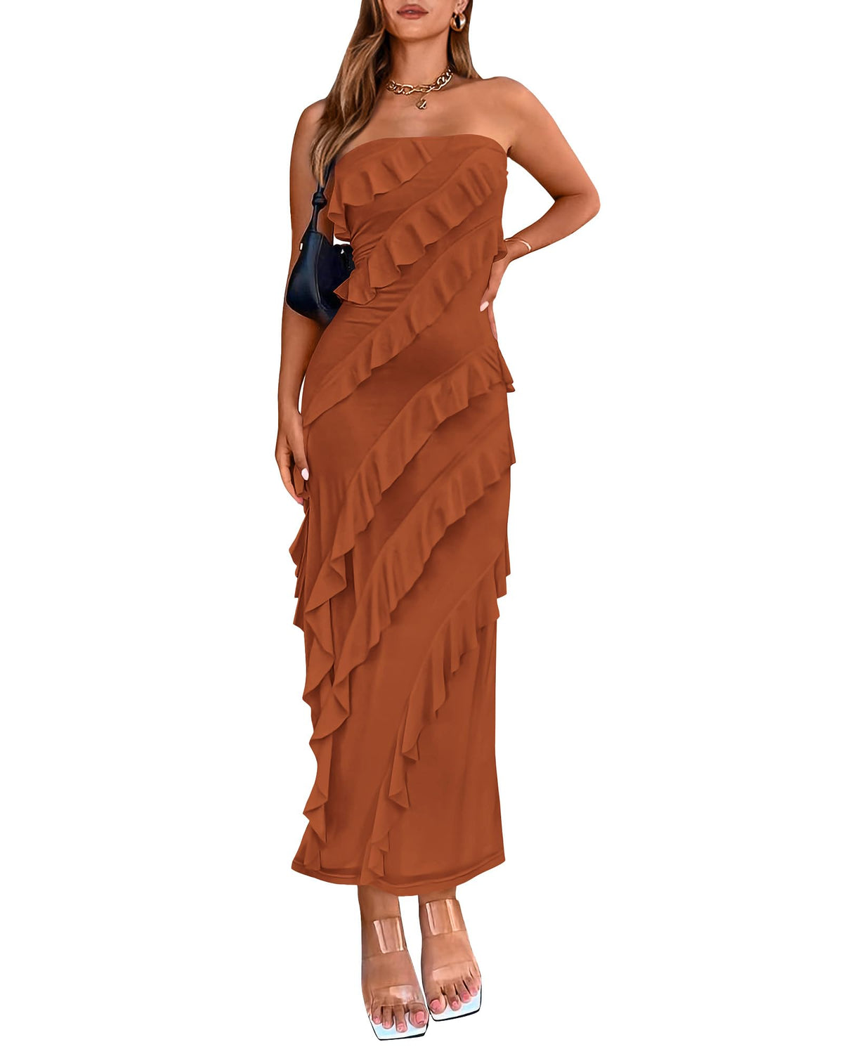 BTFBM Maxi Dresses for Women Solid Bodycon Summer Wedding Guest Dress