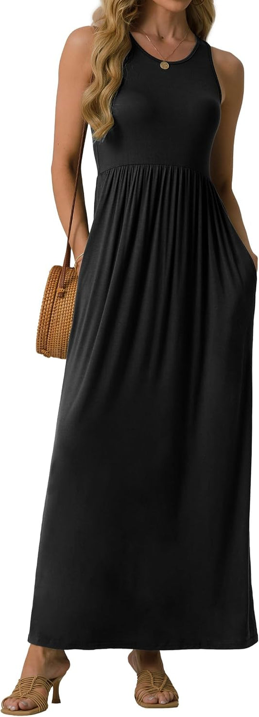 GRECERELLE Women's Summer Sleeveless Casual Long Tank Maxi Dress with Pockets (XS-3XL)