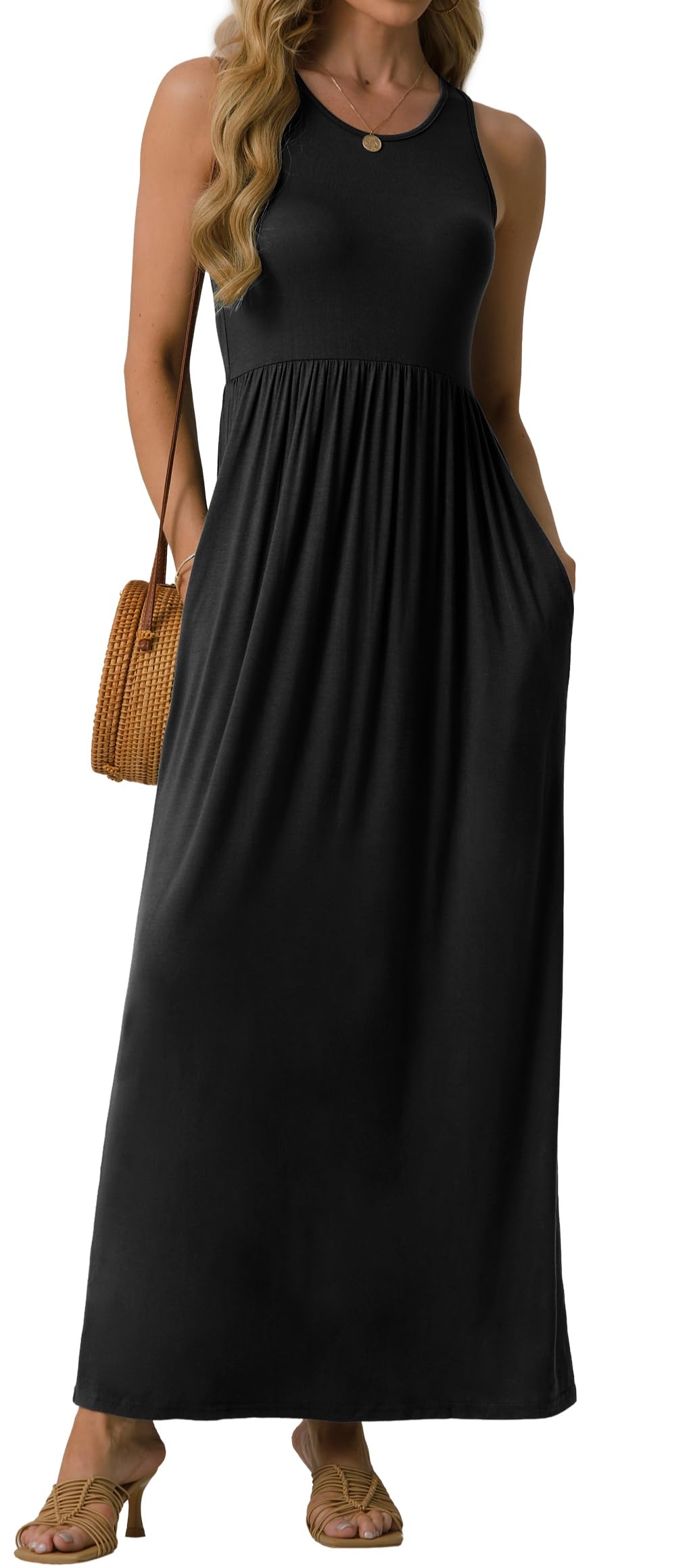 GRECERELLE Women's Summer Sleeveless Casual Long Tank Maxi Dress with Pockets (XS-3XL)