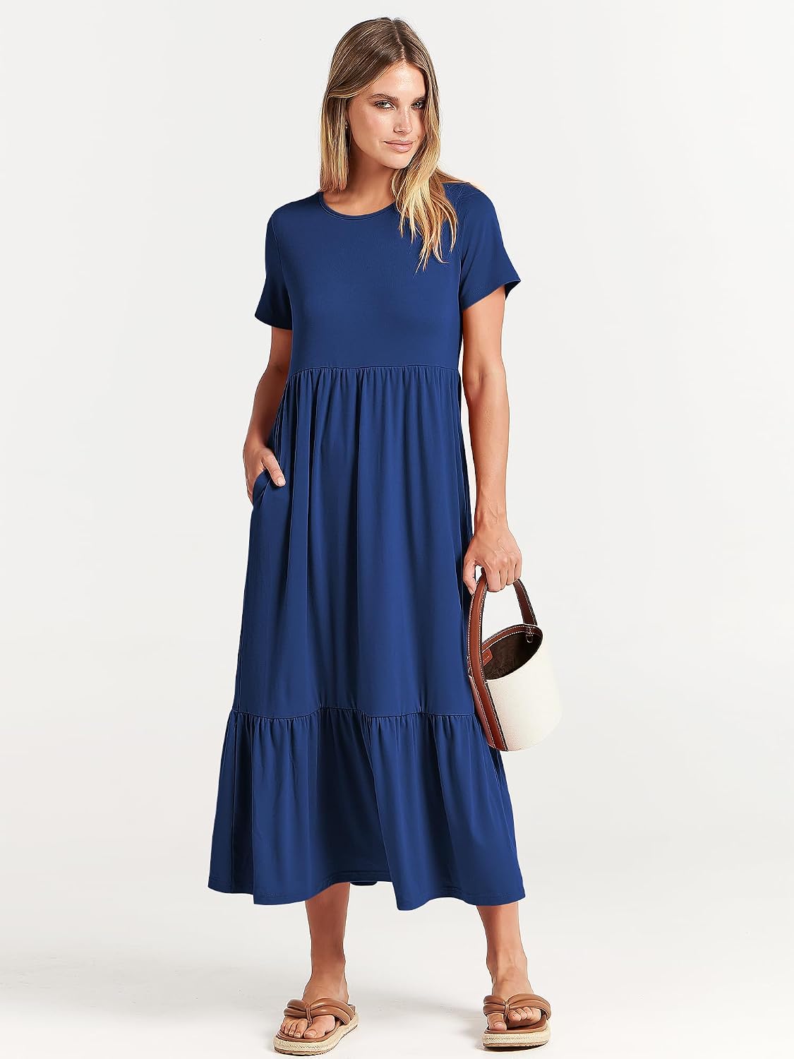 ANRABESS Womens 2026 Summer Casual Short Sleeve Maxi Dress with Pockets