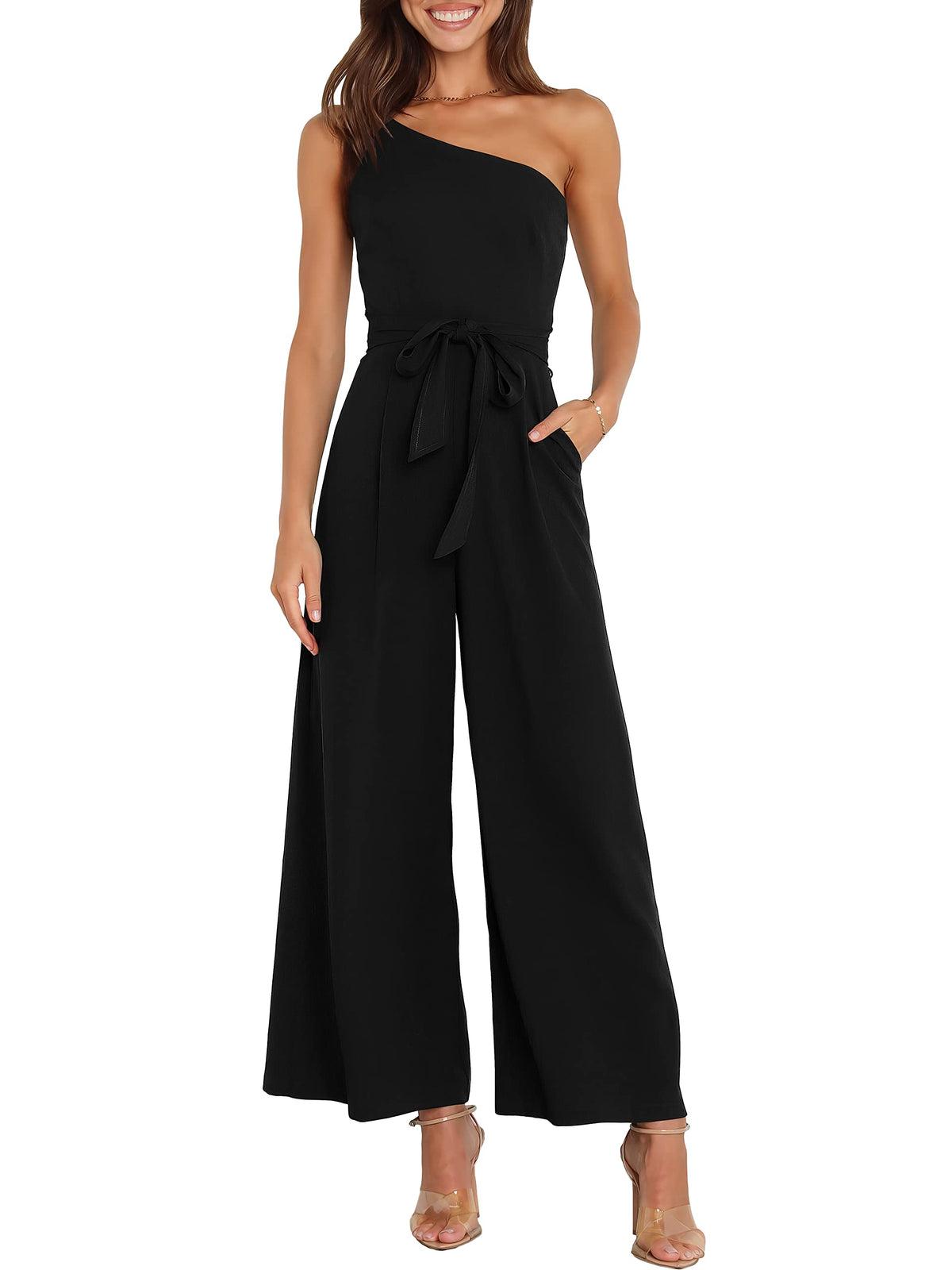 ANRABESS Jumpsuits for Women Dressy One Shoulder Sleeveless Romper