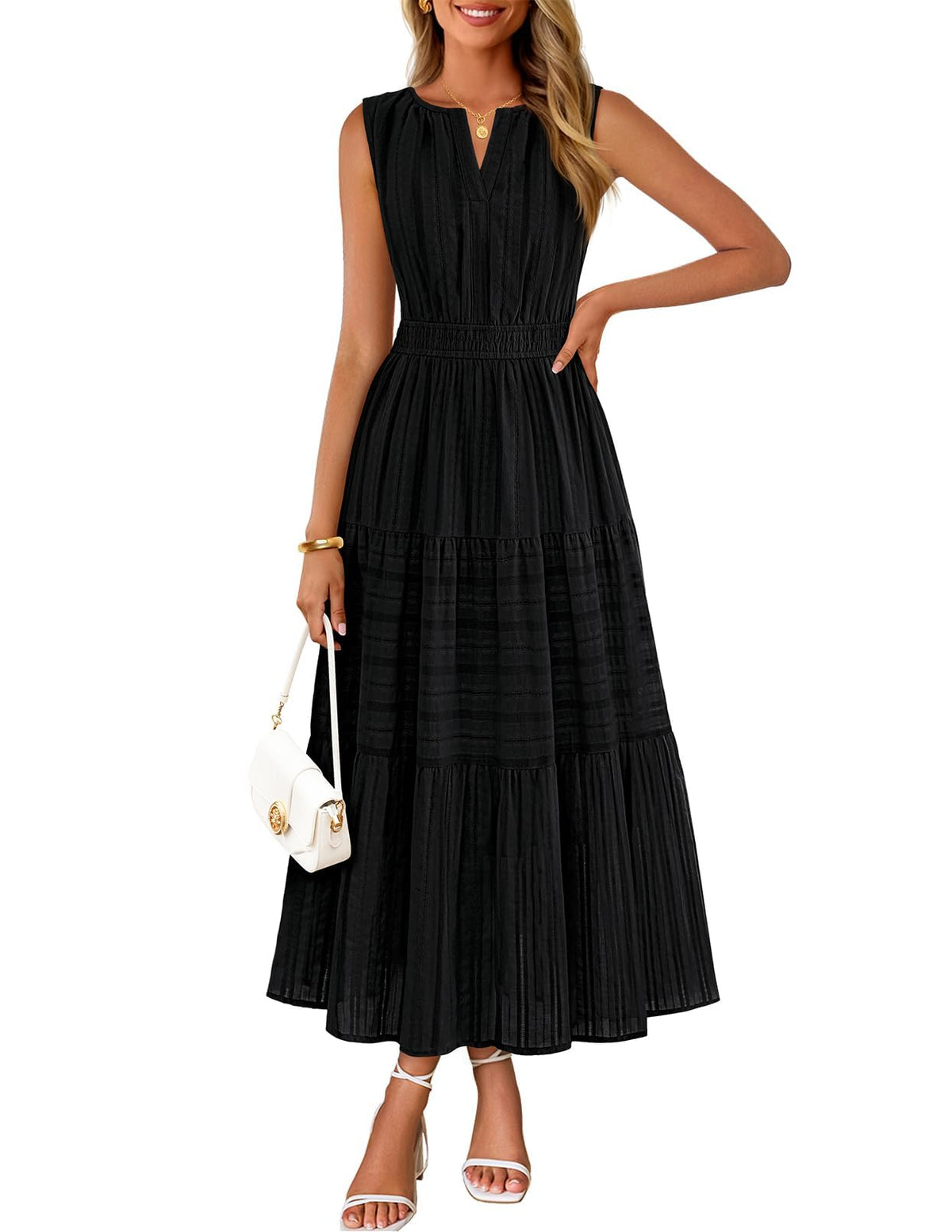 MEROKEETY Summer Casual Sleeveless V Neck Midi Maxi Cotton Dress Women 2026