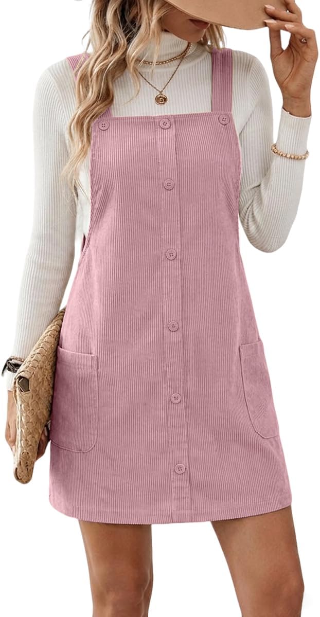 IDEALSANXUN Womens Button Down Corduroy Overall Dress with Pockets