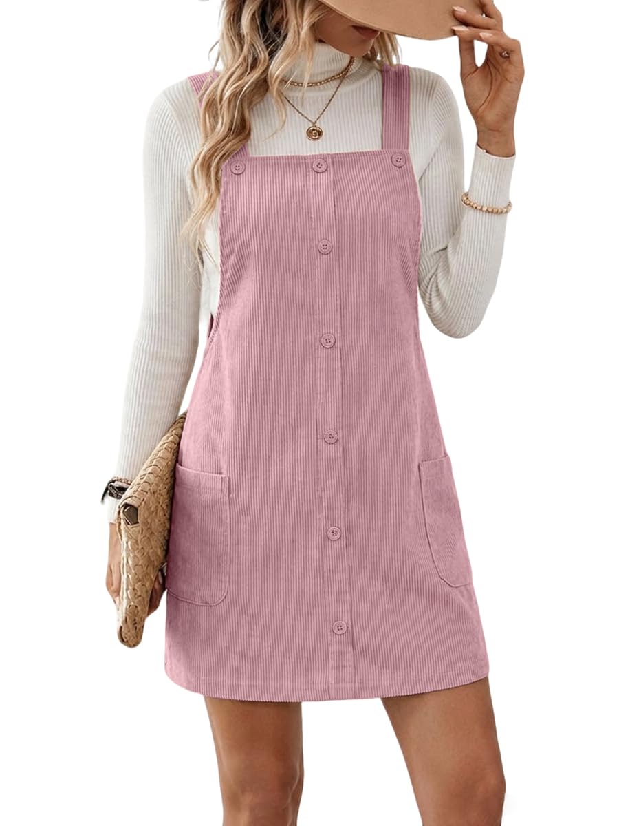IDEALSANXUN Womens Button Down Corduroy Overall Dress with Pockets