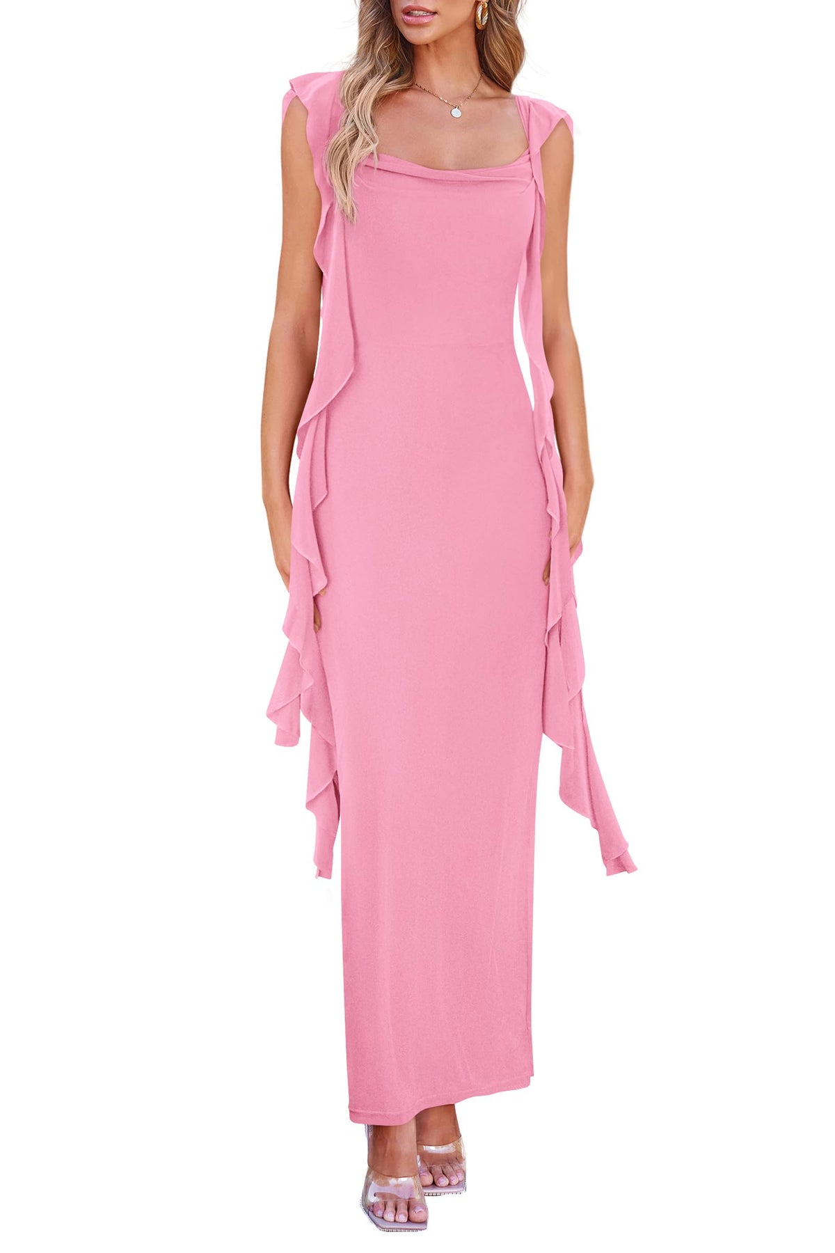 PRETTYGARDEN Summer Dresses for Women Ruffle Bodycon Maxi Dress