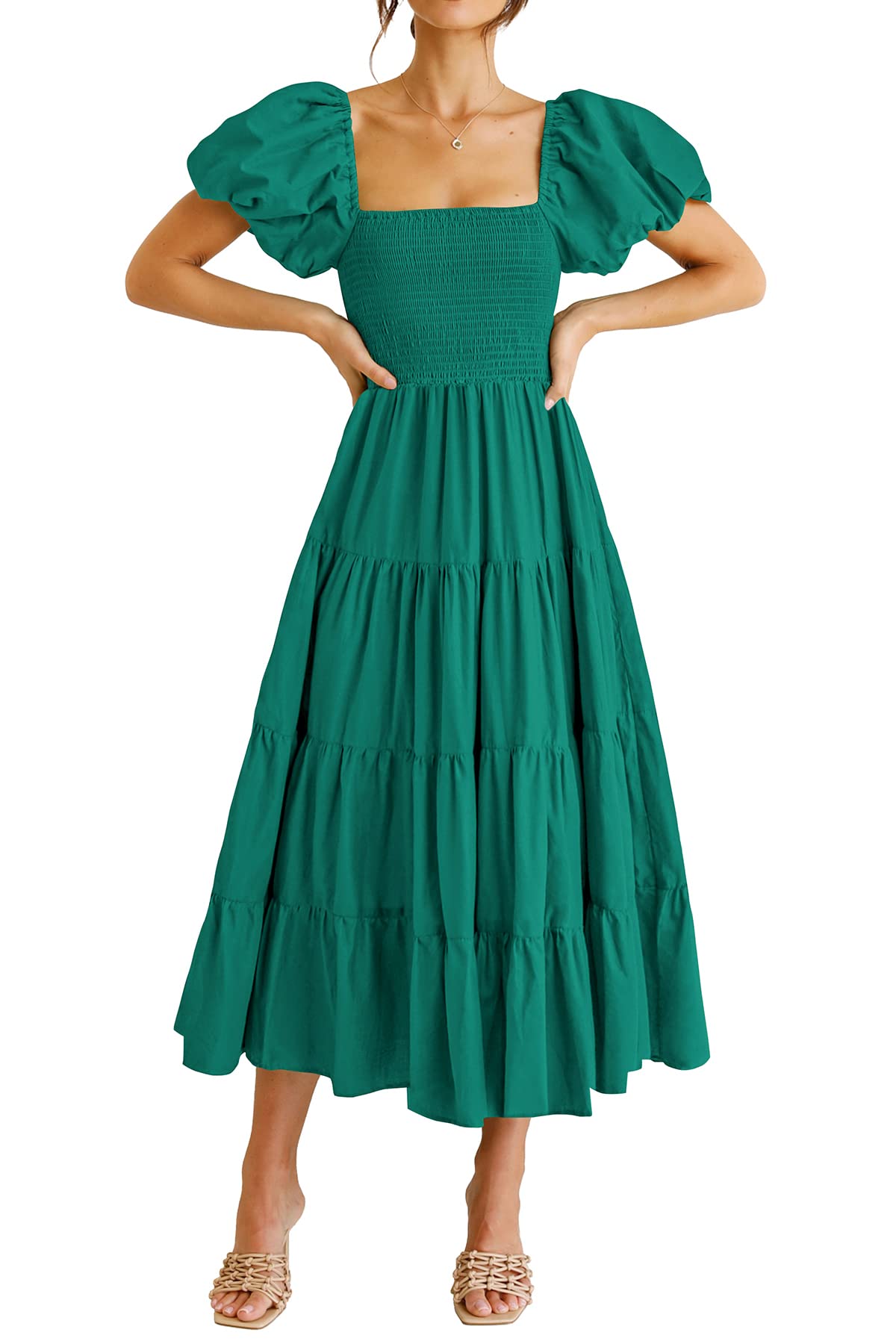 PRETTYGARDEN Women's Smocked Midi Wedding Guest Dress