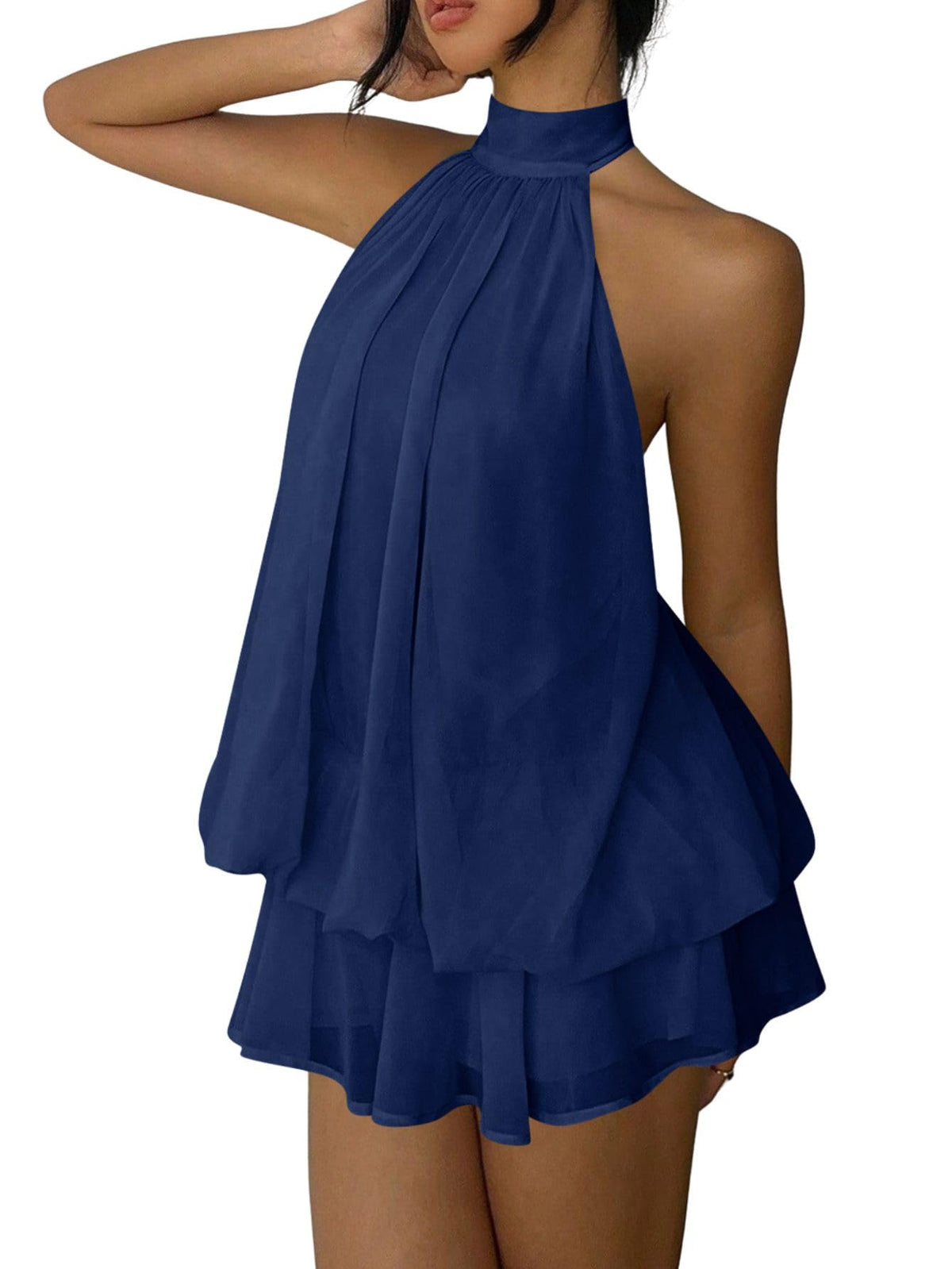 Verdusa Women's Chiffon Halter Drop Waist Flowy Wedding Guest Mini Dresses