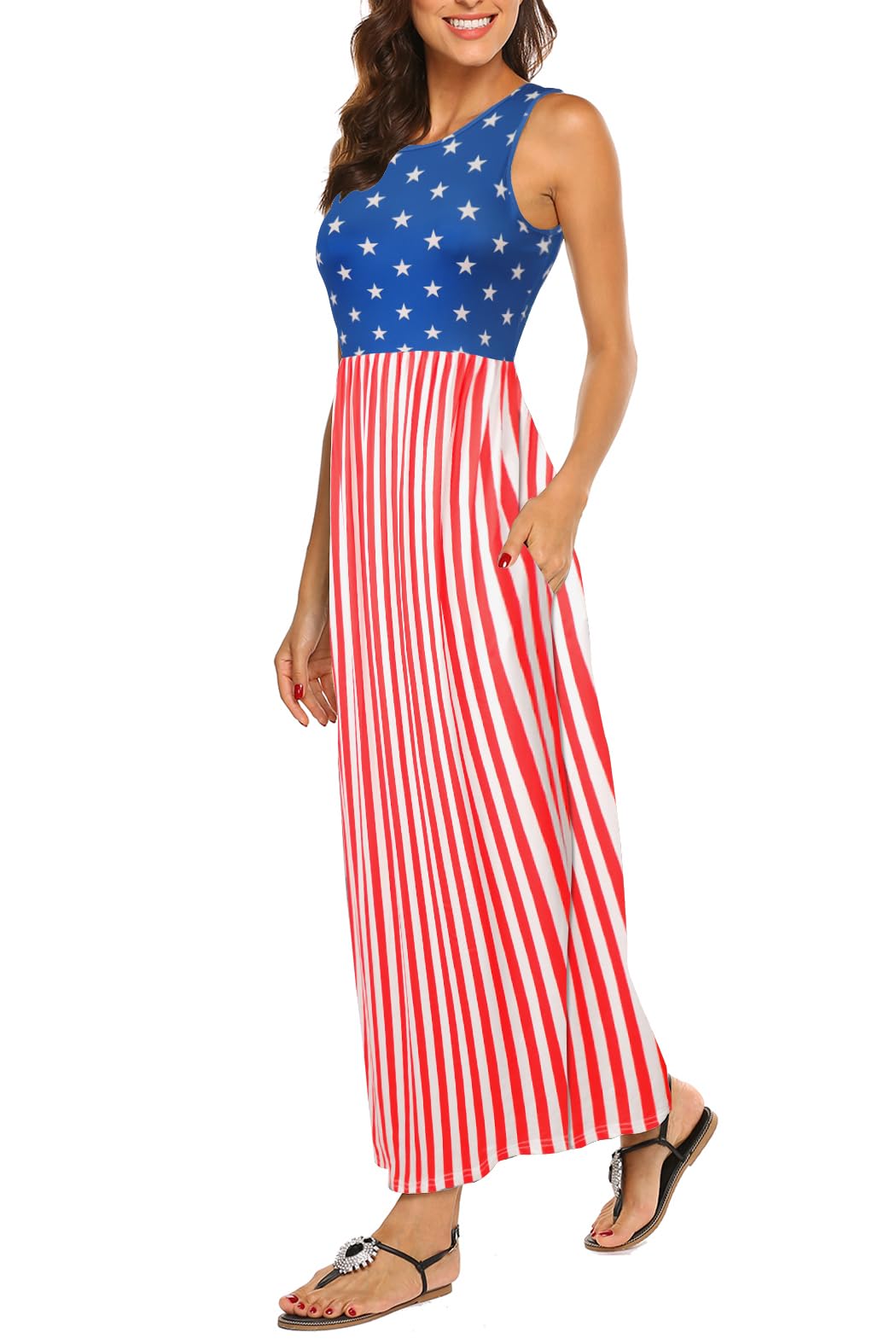 Hount Women's Summer Sleeveless Striped Flowy Casual Long Maxi Dress with Pockets