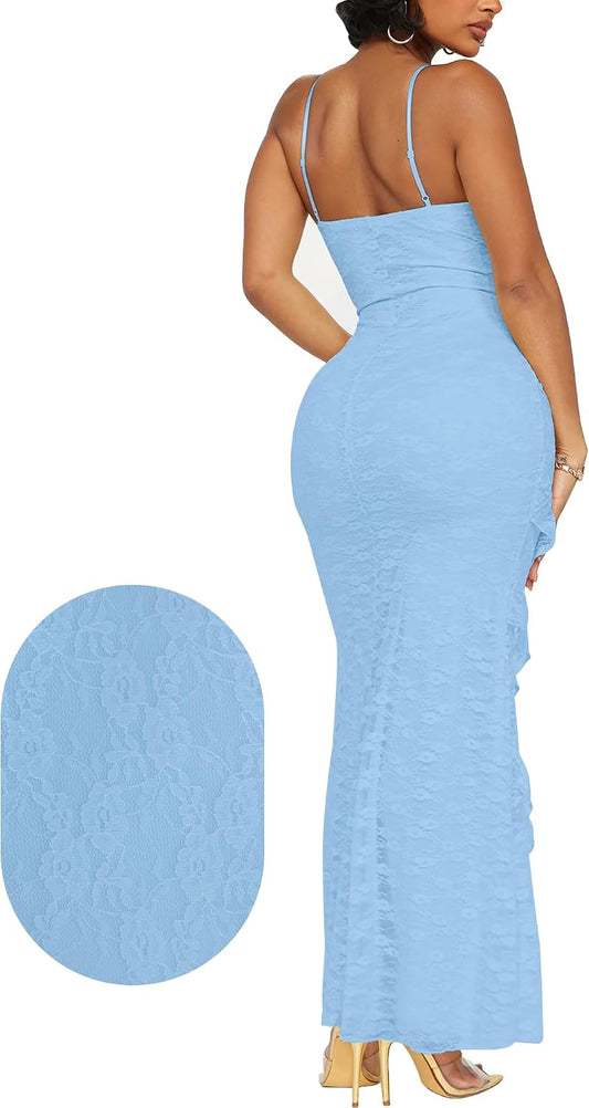 HOCILLE Women's Sexy V Neck Floral Wedding Guest Cocktail Maxi Dress