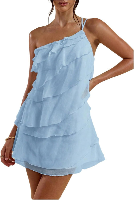 SOLY HUX Women's One Shoulder Ruffle Mini Dress