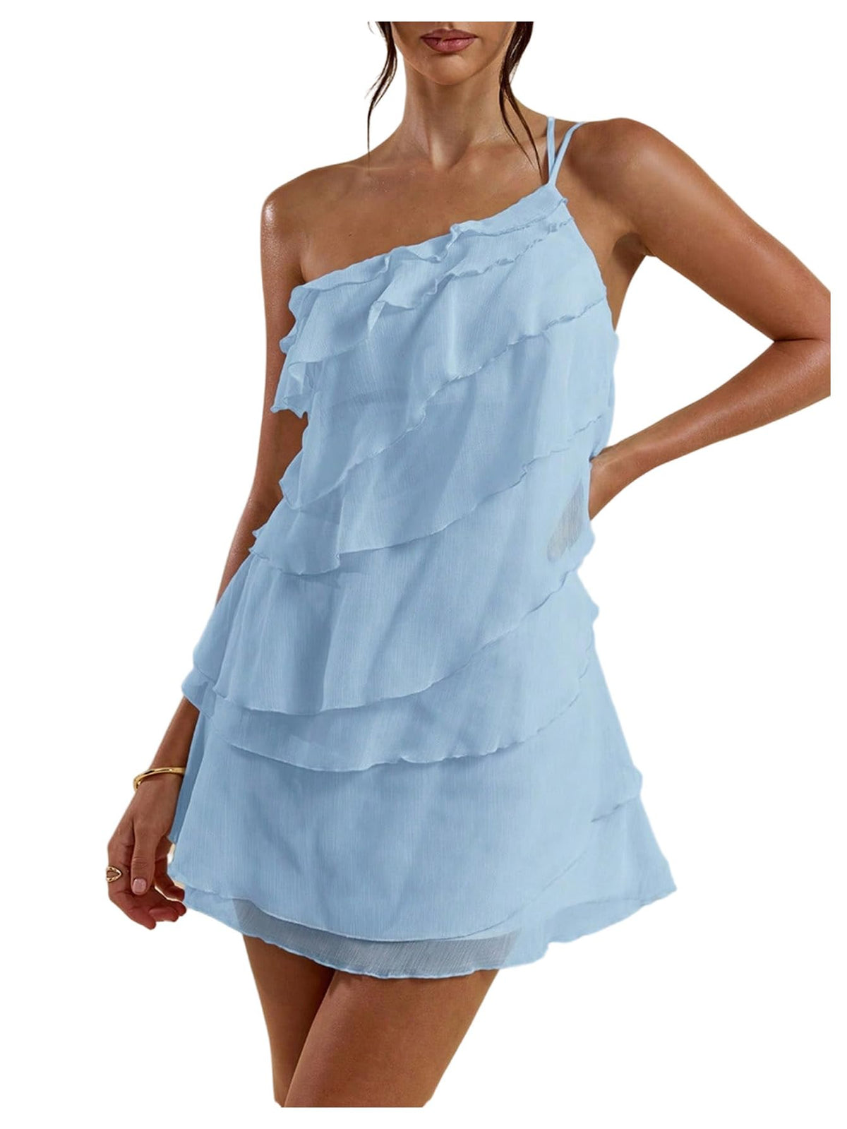 SOLY HUX Women's One Shoulder Ruffle Mini Dress