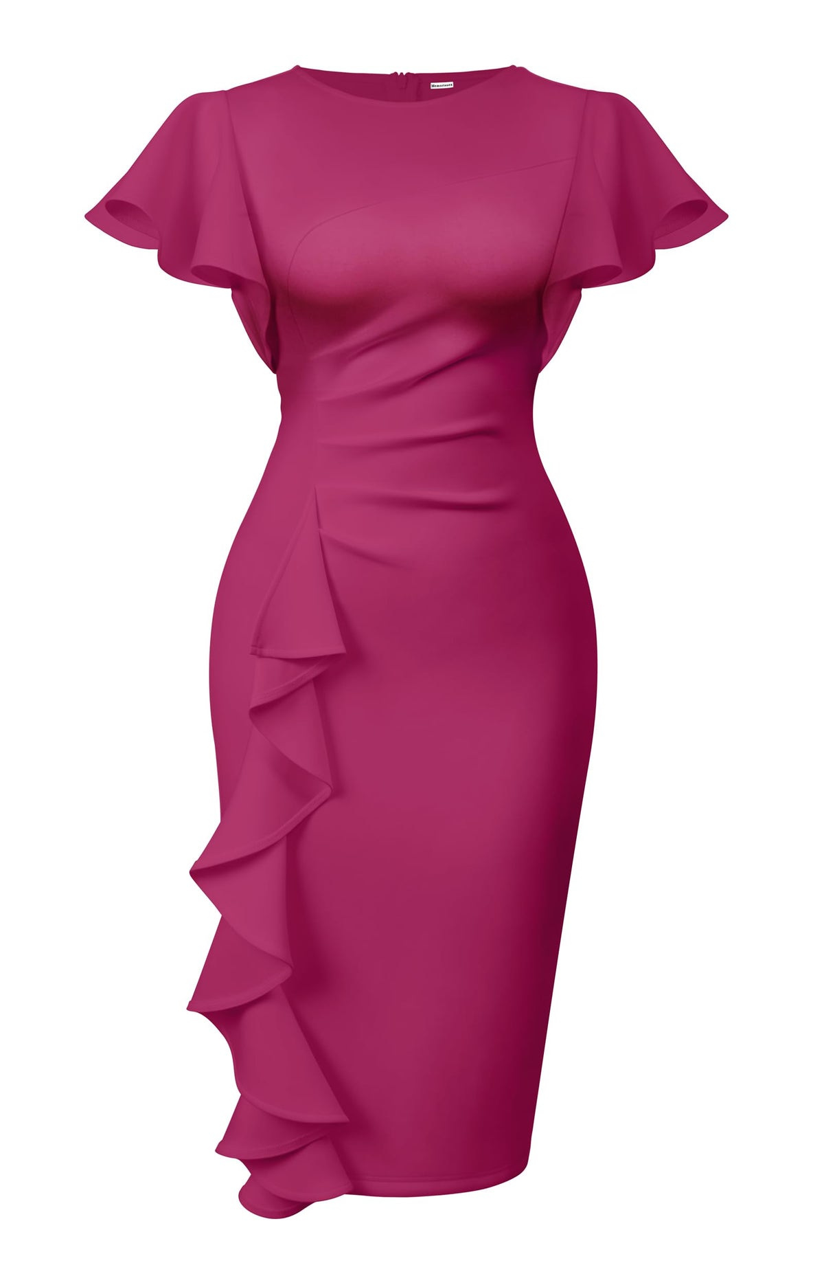 Memoriesea Women's Church Ruffle Sleeve Ruched Work Midi Dress