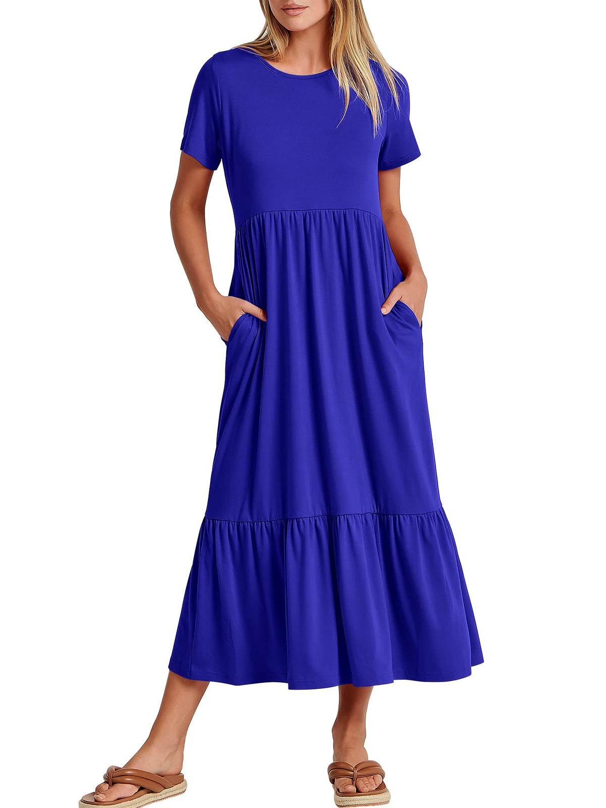 ANRABESS Womens 2026 Summer Casual Short Sleeve Maxi Dress with Pockets