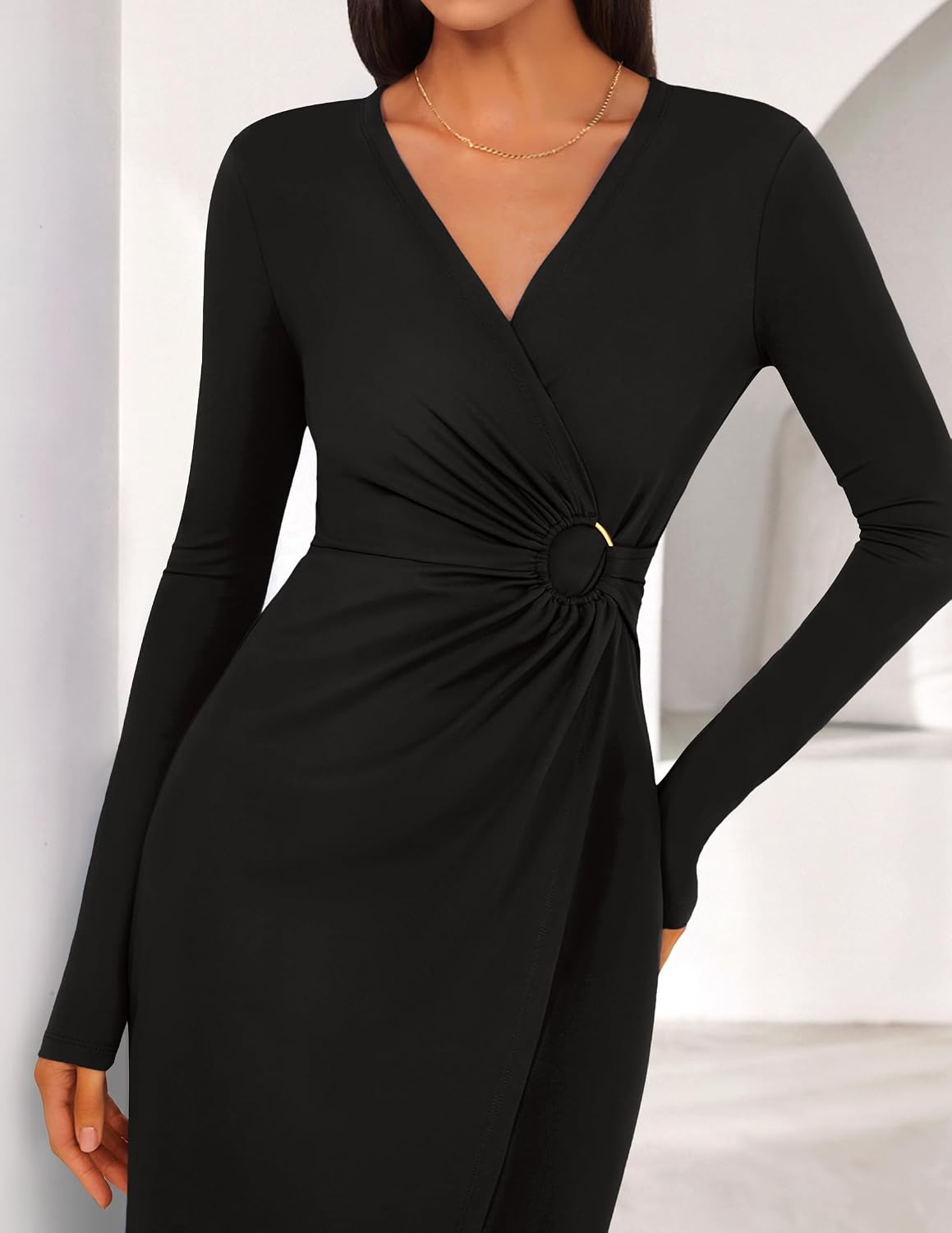 ZESICA Women's Fall Long Sleeve Wrap Bodycon Cocktail Party Dresses