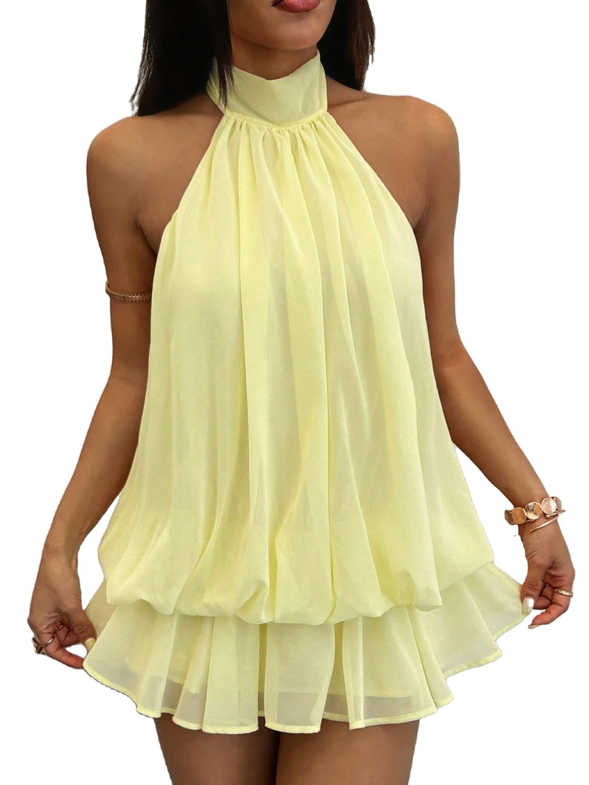SHENHE Women's Chiffon Halter Mini Dress Wedding Guest Birthday Party Dress
