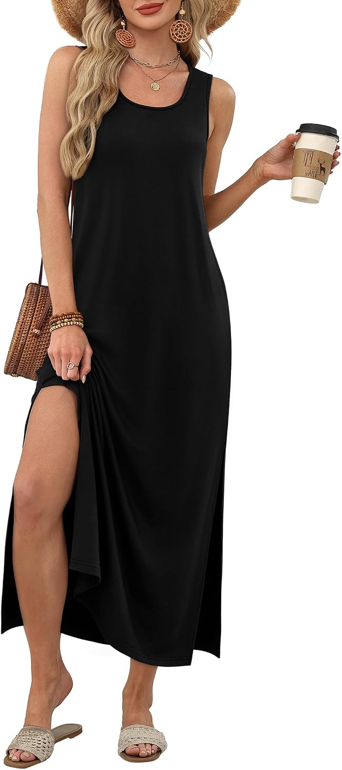 WIHOLL Maxi Dress Summer Dresses 2026 Beach Vacation Clothes Sleeveless Sundresses with Pockets Boho S-3XL