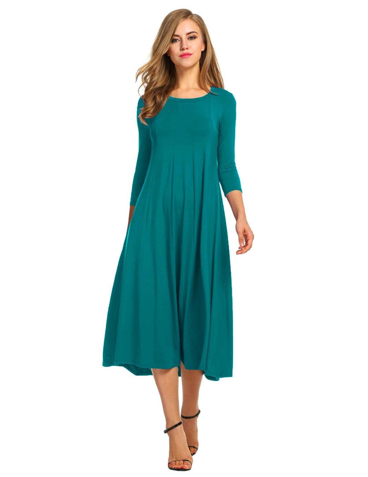 HOTOUCH Women's 3/4 Sleeve A-line and Flare Midi Long Dress