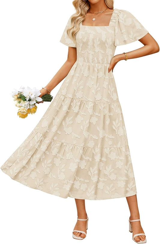 ZESICA Womens 2026 Summer Boho Wedding Guest Midi Dresses