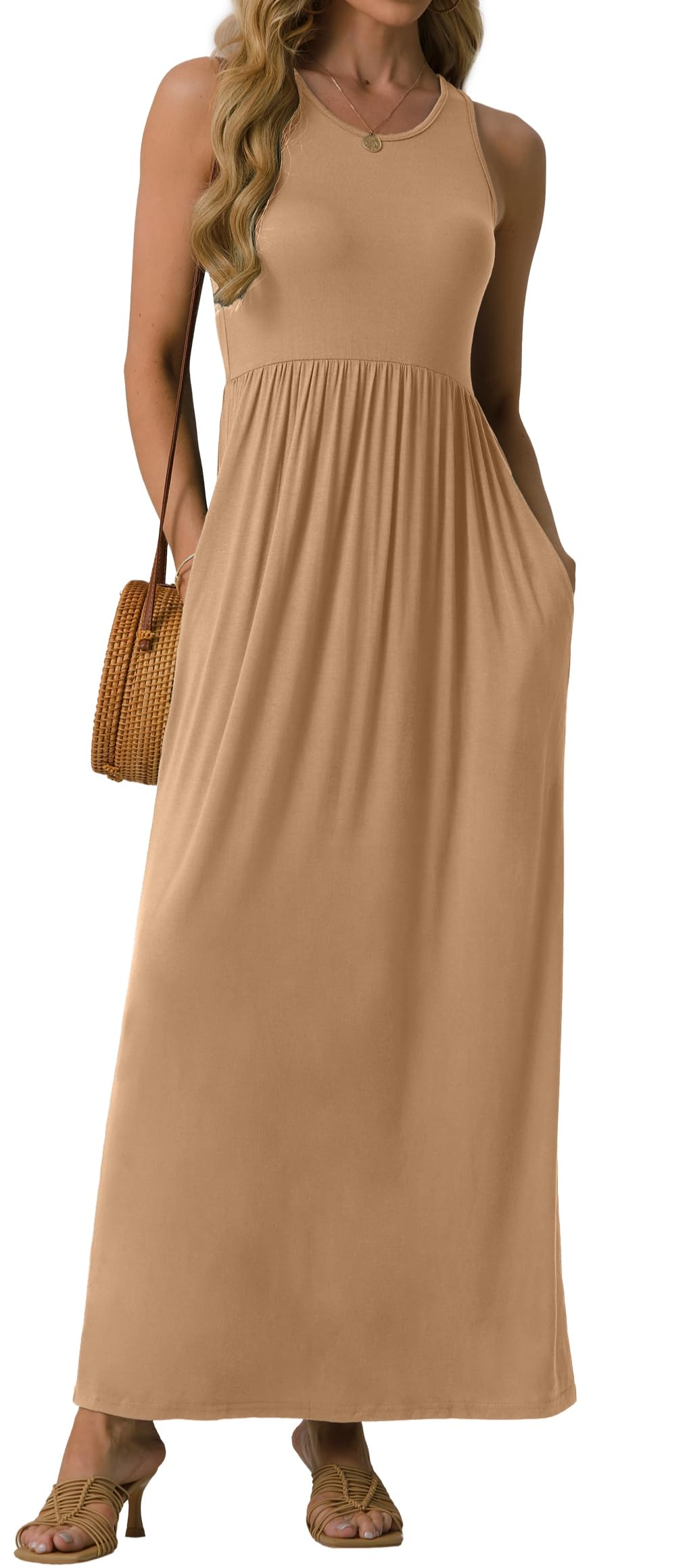 GRECERELLE Women's Summer Sleeveless Casual Long Tank Maxi Dress with Pockets (XS-3XL)