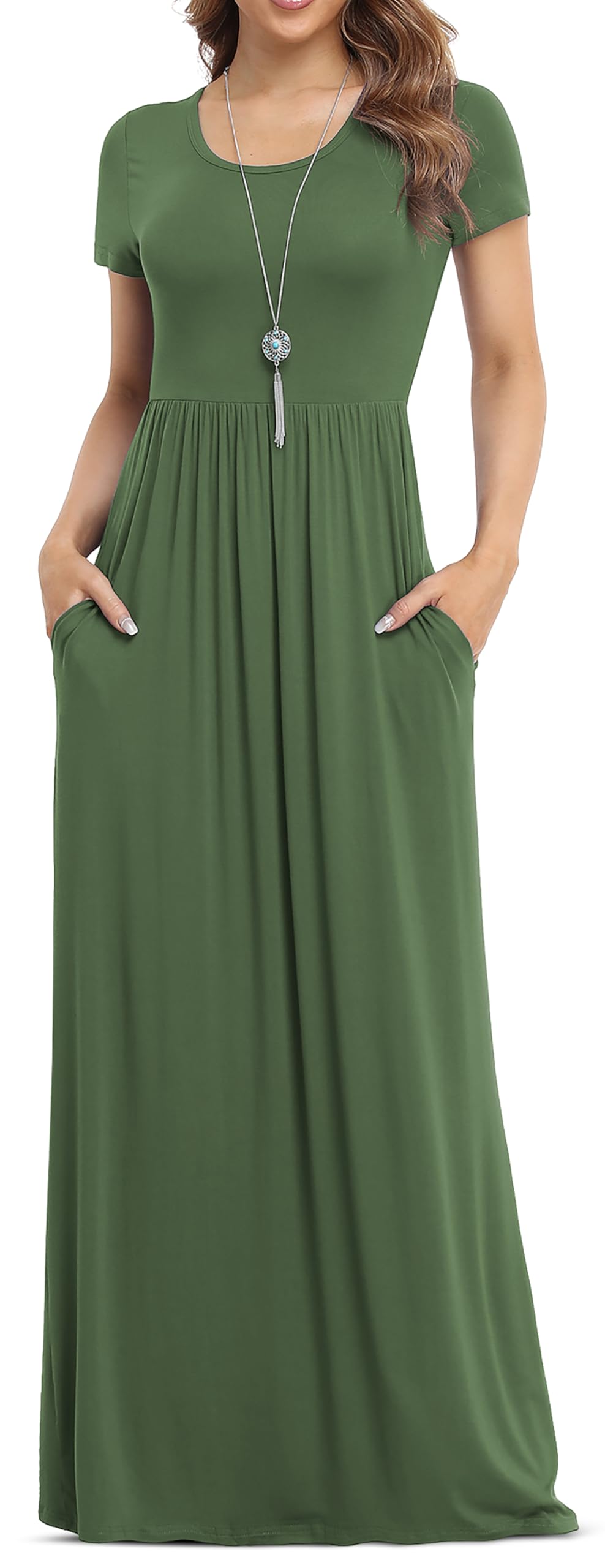 VIISHOW Women's Short Sleeve Loose Plain Maxi Dresses Casual Long Dresses with Pockets