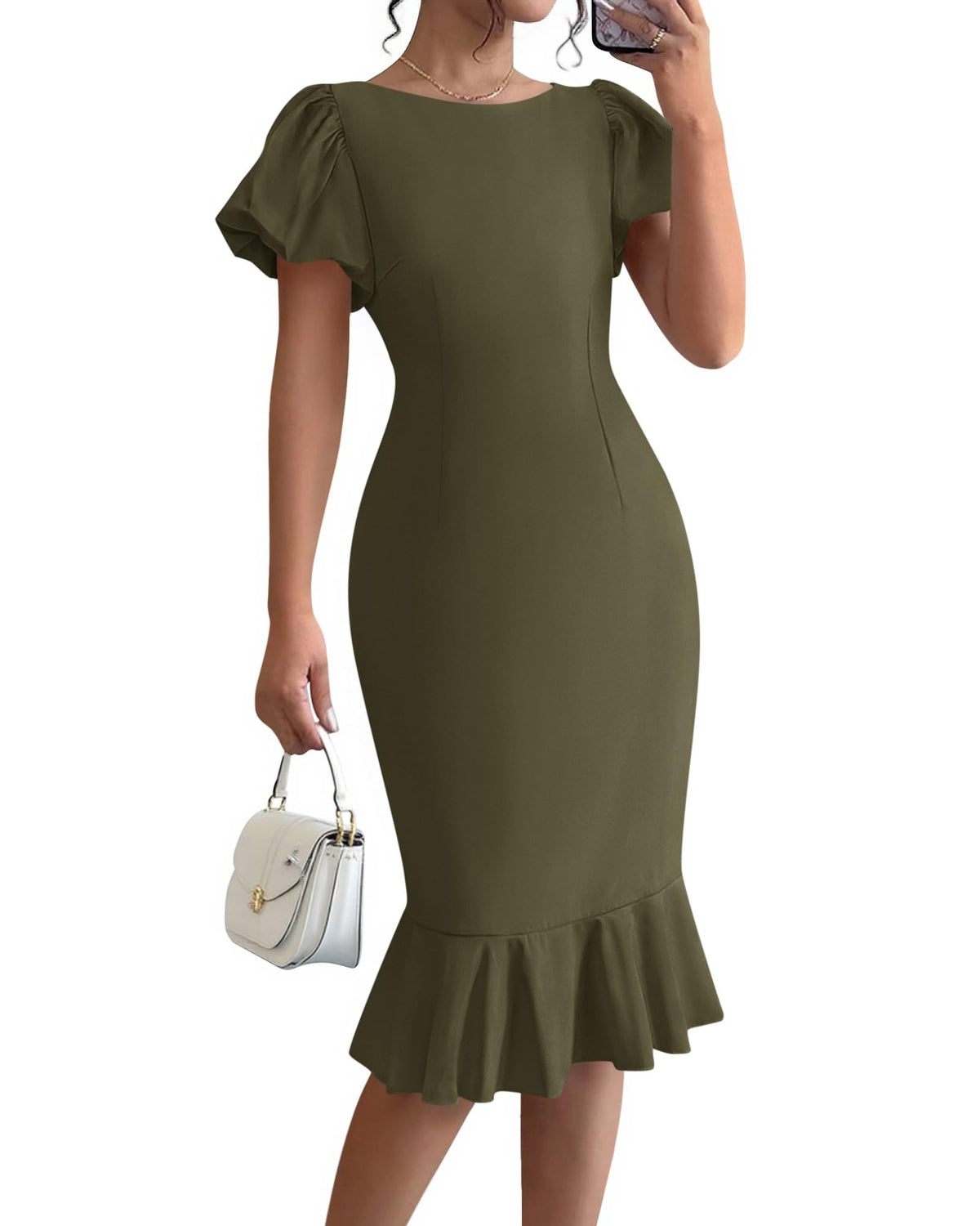 BTFBM Women Short Sleeve Bodycon Ruffle Mermaid Midi Dress